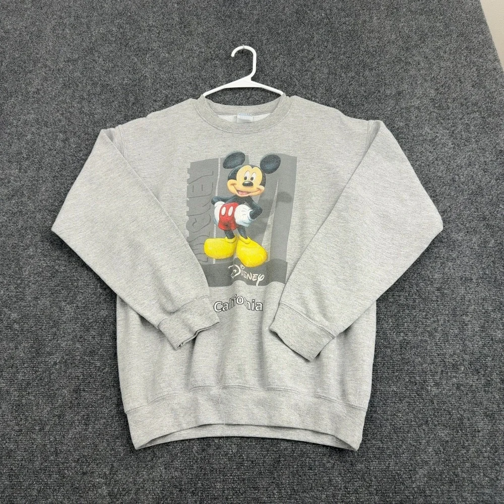 Vintage Gildan Disney Sweatshirt Men M Grey Cotton Blend Mickey California Retro